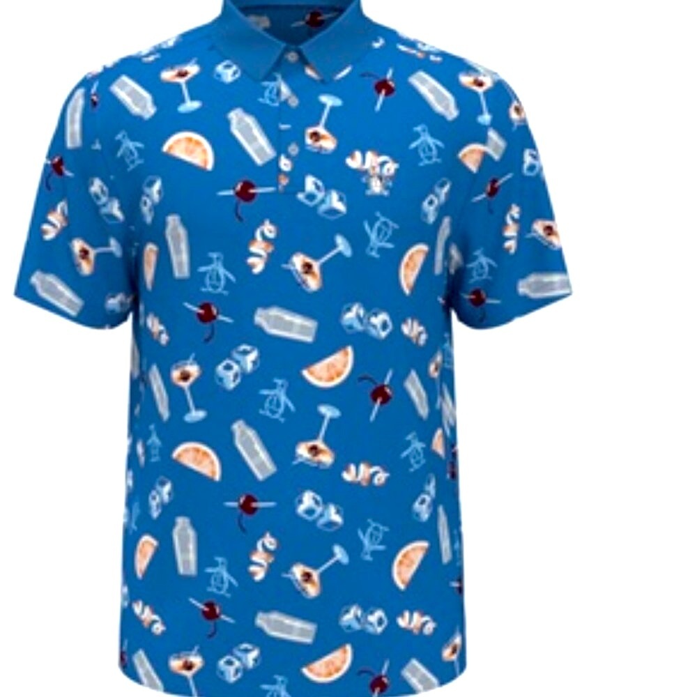 NWT an Original Penguin Polo Shirt Men's Short Sleeve All-Over Cocktail Print S